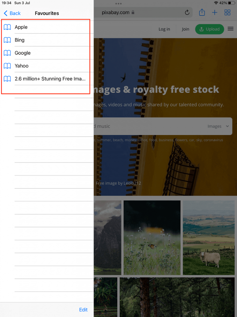 ipad safari search bookmarks